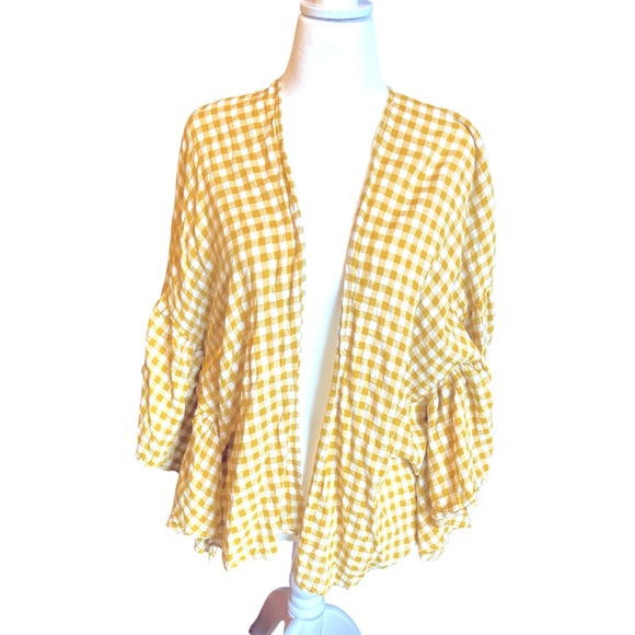 Yellow Gingham Women's Kimono Cardigan - Picture 1 of 3